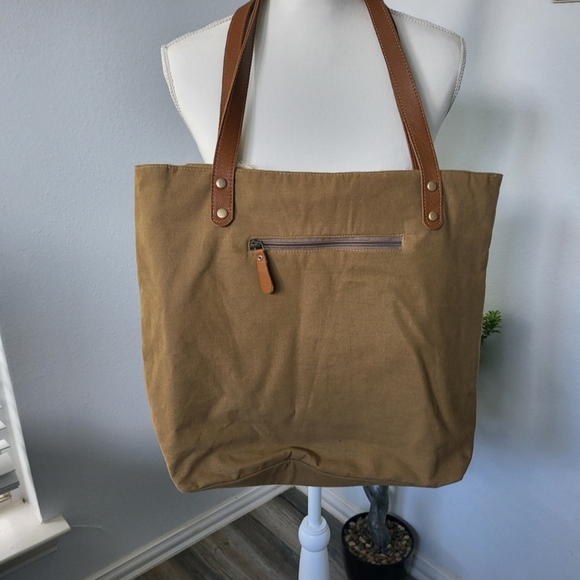 Myra Bag Jamee Jane Brown & Tan Embroidered Tote Shoulder Purse New With Tags - Picture 3 of 11